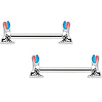 14G 9/16 Easter Bunny Blue Red Ears Barbell Nipple Ring Set