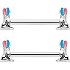 14G 9/16 Easter Bunny Blue Red Ears Barbell Nipple Ring Set