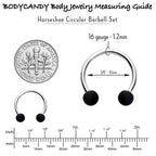 16G 3/8 Matte Black Blue Teal Horseshoe Circular Barbell Set of 6