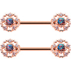 14G 9/16 Vitrail Gem Rosy Hue Flower Barbell Nipple Ring Set