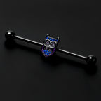 14G Blue Purple Gem Black Opulent Owl Industrial Barbell 38mm