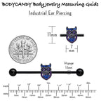 14G Blue Purple Gem Black Opulent Owl Industrial Barbell 38mm