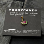 Pink Green Gem Gold Tone Watermelon Yum Belly Ring