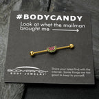 14G Pink Green Gem Gold Hue Watermelon Yum Industrial Barbell 38mm