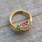 16G 3/8 Pink Green Gem Gold Hue Watermelon Yum Hinged Segment Ring