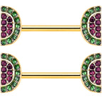 14G 9/16 Pink Gem Gold Hue Watermelon Yum Barbell Nipple Ring Set
