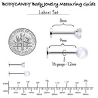 16G 5/16 3/8 Aurora Gem White Faux Opal Labret Monroe Set of 4