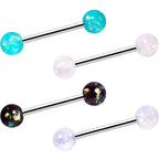 Green Aurora White Black Faux Opal Pack Tongue Ring Set of 4