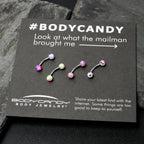 16G 3/8 Splatter Pink Green Blue Curved Eyebrow Ring Set of 4