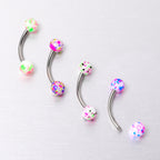 16G 3/8 Splatter Pink Green Blue Curved Eyebrow Ring Set of 4