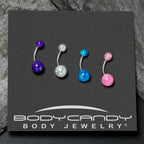 White Pink Purple Faux Opal Pack Belly Ring Set of 4