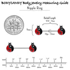 14G 9/16 Clear Gem Ladybug Yin Yang Barbell Nipple Ring Set