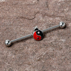 14G Clear Gem Ladybug Yin Yang Industrial Barbell 38mm