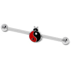 14G Clear Gem Ladybug Yin Yang Industrial Barbell 38mm