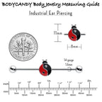 14G Clear Gem Ladybug Yin Yang Industrial Barbell 38mm