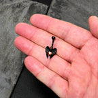Red CZ Gem Black Heart Winged Skull Gothic Belly Ring