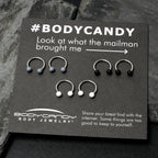 16G 3/8 Matte Black White Grey Horseshoe Circular Barbell Set of 6