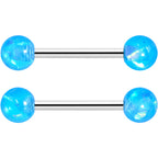 14G 9/16 Blue Faux Opal Horseshoe Barbell Nipple Ring Set of 4