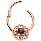 16G 3/8 Vitrail Gem Rose Gold Hue Flower Hinged Segment Ring