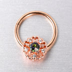 16G 3/8 Vitrail Gem Rose Gold Hue Flower Hinged Segment Ring