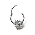 16G 3/8 Aurora CZ Gem Snowflake Style Hinged Segment Ring