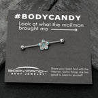14G Blue Clear Gem Opulent Flower Industrial Barbell 38mm