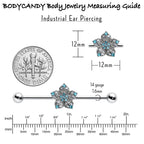 14G Blue Clear Gem Opulent Flower Industrial Barbell 38mm
