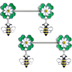 14G 9/16 Yellow Gem Daisy Bee Glittery Barbell Nipple Ring Set