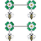 14G 9/16 Yellow Gem Daisy Bee Glittery Barbell Nipple Ring Set