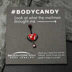 Red CZ Gem Black Double Skull Heart Dangle Belly Ring
