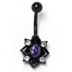 Purple Clear Gem Black Scrolling Hearts Belly Ring