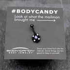 Purple Clear Gem Black Scrolling Hearts Belly Ring