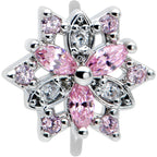 20G 5/16 Pink Clear CZ Gem Snowflake Nose Hoop