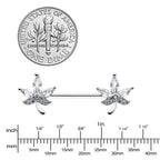 14G 3/4 Clear CZ Gem Pot Leaf Barbell Nipple Ring Set