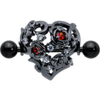 14G 9/16 Red Clear CZ Gem Black Floral Heart Nipple Shield Set