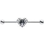 14G Clear CZ Gem Heart of Spider Industrial Barbell 38mm