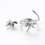 Purple CZ Gem Open Dragonfly Spiral Twister Belly Ring