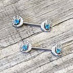 14G 9/16 Blue CZ Gem Heart Web Moon Barbell Nipple Ring Set