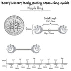 14G 9/16 Clear CZ Gem Heart Web Moon Barbell Nipple Ring Set