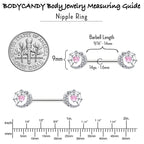 14G 9/16 Pink CZ Gem Heart Web Moon Barbell Nipple Ring Set