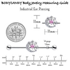 14G Pink CZ Gem Heart Web Moon Industrial Barbell 38mm