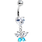 Clear Blue Gem Love Butterfly Heart Dangle Belly Ring