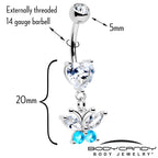 Clear Blue Gem Love Butterfly Heart Dangle Belly Ring