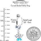 Clear Blue Gem Love Butterfly Heart Dangle Belly Ring
