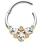 16G 3/8 Clear Gem Golden Crown Deluxe Hinged Segment Ring