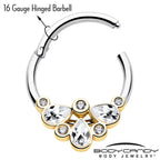 16G 3/8 Clear Gem Golden Crown Deluxe Hinged Segment Ring