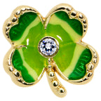 16G 1/4 Clear Gem Gold Hue Lucky Shamrock Cartilage Tragus Earring