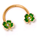 16G 3/8 Clear Gem Gold Hue Lucky Shamrock Horseshoe Circular Barbell