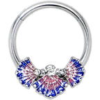 16G 3/8 Clear CZ Gem Mesmerizing Sea Shells Hinged Segment Ring