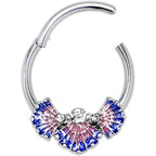 16G 3/8 Clear CZ Gem Mesmerizing Sea Shells Hinged Segment Ring